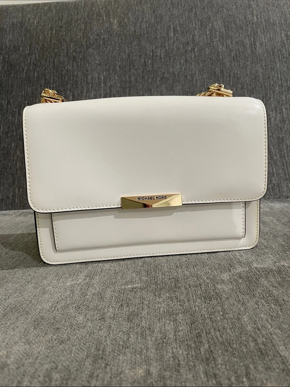 Michael Kors Jade Purse, White and Gold Accent Shoulder/Crossbody Bag